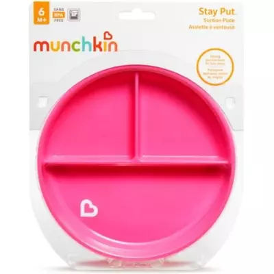 Munchkin тарелочка секционная на присоске Stay Put розовый