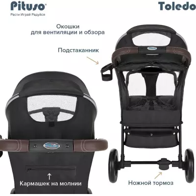 Коляска прогулочная Pituso Toledo, черный