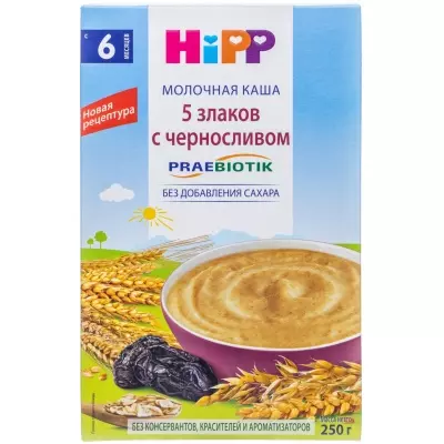 Молочная каша HIPP 5 злаков с черносливом, 250 г