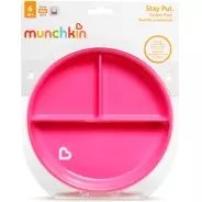 Munchkin тарелочка секционная на присоске Stay Put розовый